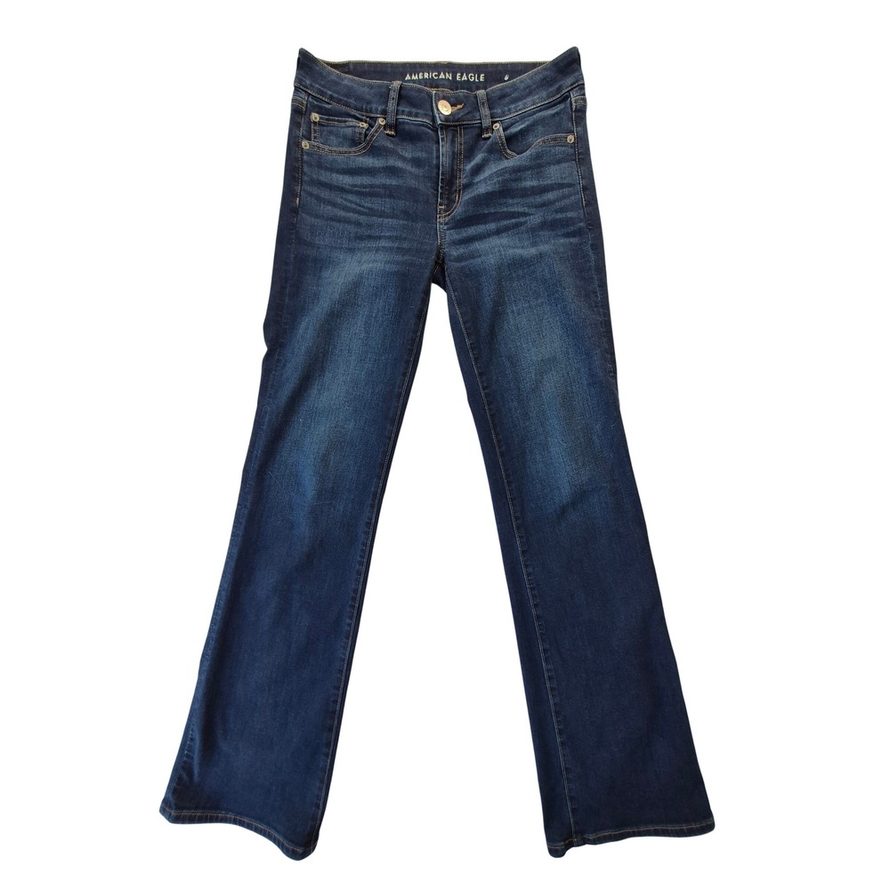 American Eagle Super Stretch Kick Boot Jeans Women 6 Long Dark Wash Bootcut